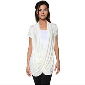 J MODE Draped Blouse Short Sleeve Crossover Semi Sheer Shawl Collar Plus Size